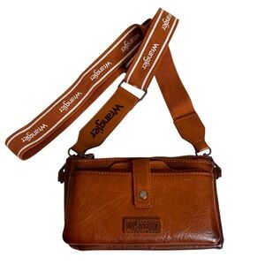 Wrangler Brown Dual Zipper Small Crossbody Bag Faux Leather Cowgirl Western Wear